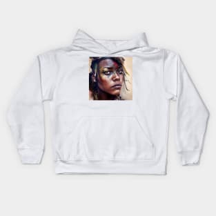 A woman with colorful paint on her face-Himba woman. Kids Hoodie